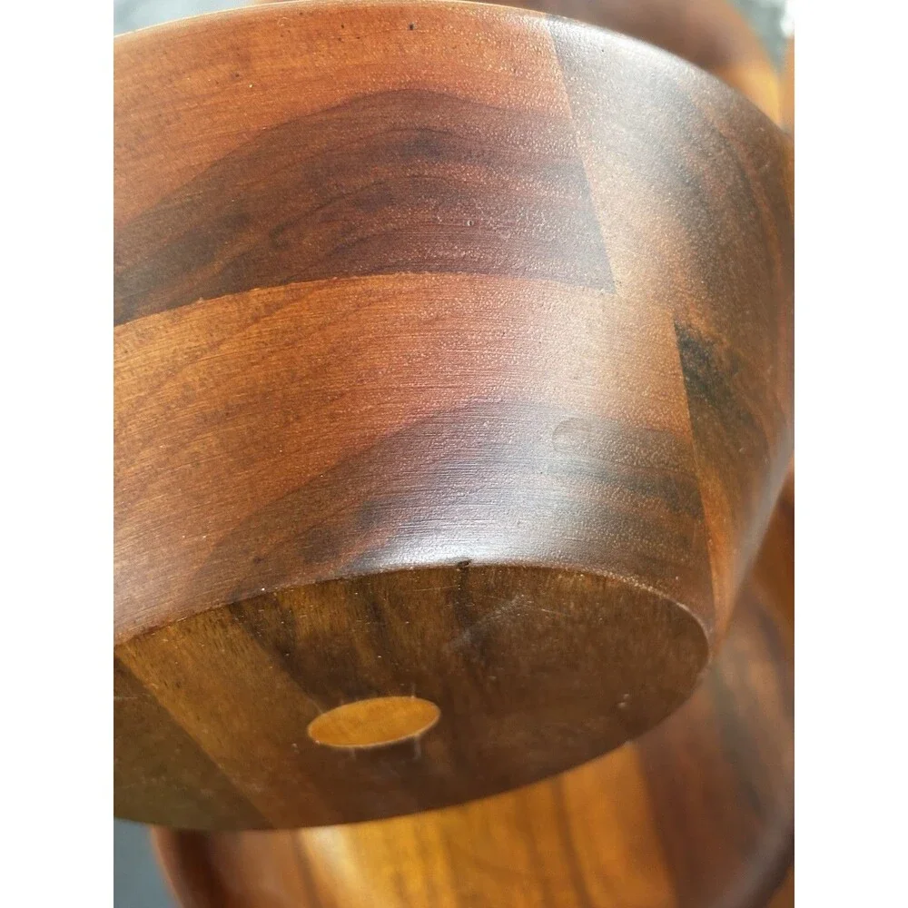 Vintage Wood Salad Bowl Set Of 8 Serving  6.5 “ Acacia Wood Mid Century